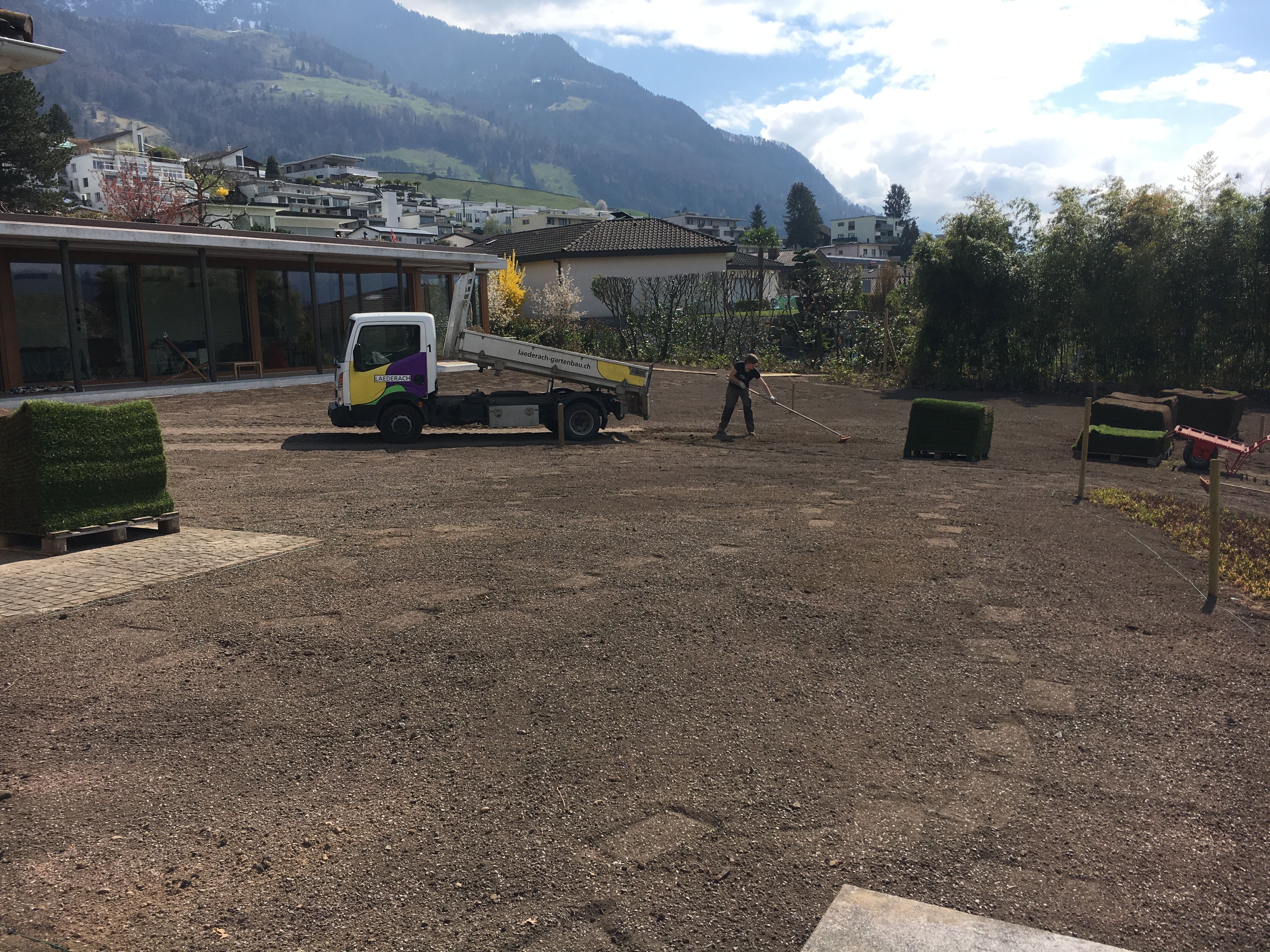 Laederach Gartenbau - Rasenflaeche mit Rollrasen - Gartenbau